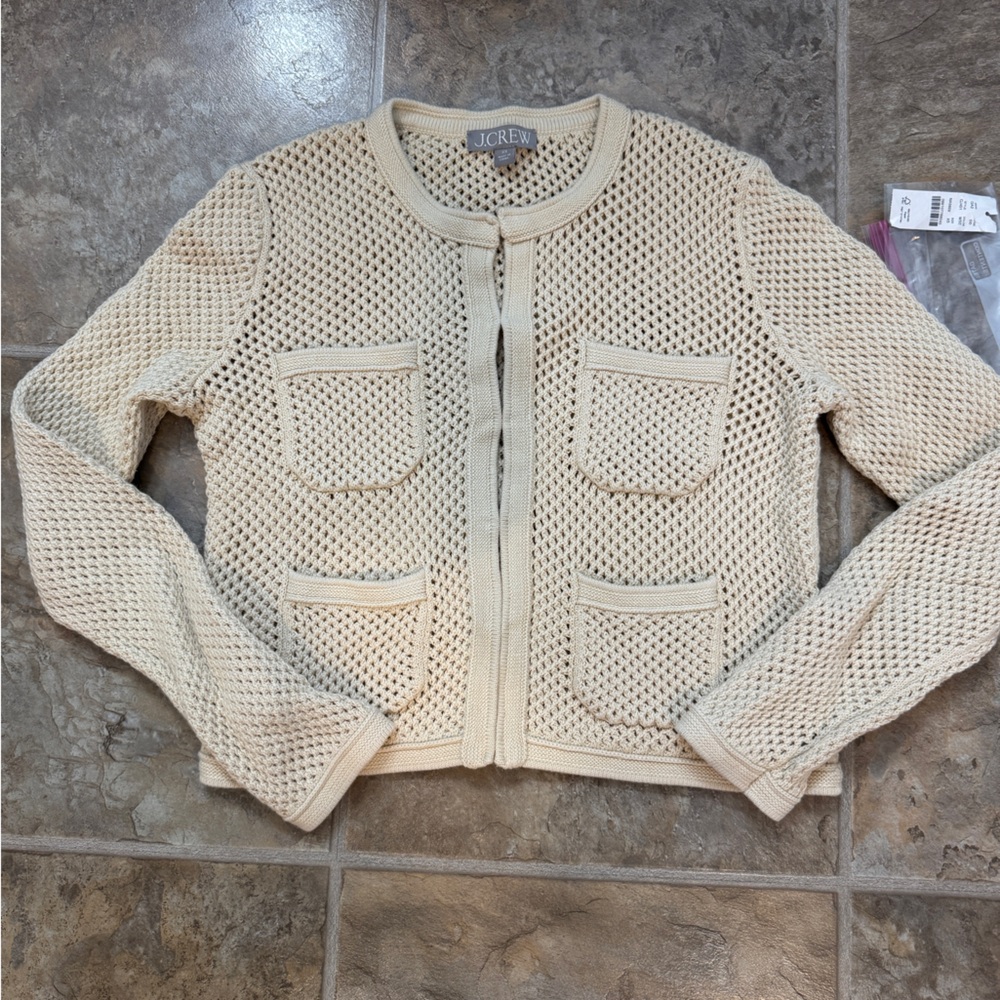 NWT JCrew Open pointelle-stitch cardigan XS warm sesame - Picture 4 of 6